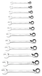 Klucze płasko-oczkowe z grzechotką i przełącznikiem 8 - 19 mm, zestaw 12 szt., etui, NEO TOOLS 09-345