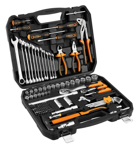 Zestaw narzędzi ręcznych 143 elementy, grzechotki 1/2" i 1/4", walizka, NEO TOOLS 08-945