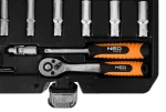 Zestaw kluczy nasadowych 1/4", 55 elementów, CrV, satynowy, walizka, NEO TOOLS 10-201