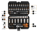 Zestaw kluczy nasadowych 1/4", 55 elementów, CrV, satynowy, walizka, NEO TOOLS 10-201