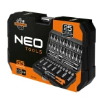 Zestaw kluczy nasadowych 1/4", 55 elementów, CrV, satynowy, walizka, NEO TOOLS 10-201