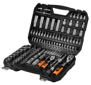Zestaw kluczy nasadowych 1/2" i 1/4", 110 elementów, CrV, satynowy, walizka, NEO TOOLS 10-211