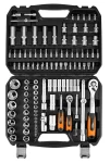 Zestaw kluczy nasadowych 1/2" i 1/4", 110 elementów, CrV, satynowy, walizka, NEO TOOLS 10-211