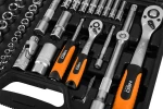 Zestaw kluczy nasadowych 1/2" i 1/4", 110 elementów, CrV, satynowy, walizka, NEO TOOLS 10-211