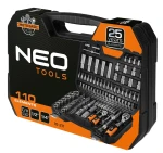 Zestaw kluczy nasadowych 1/2" i 1/4", 110 elementów, CrV, satynowy, walizka, NEO TOOLS 10-211