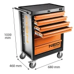 Szafka warsztatowa na kołach, 7 szuflad, 129 narzędzi, nośność 280 kg, NEO TOOLS 84-222-9
