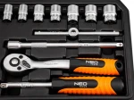 Zestaw kluczy nasadowych 1/4", 20 elementów, CrV, satynowy, walizka, NEO TOOLS 10-230