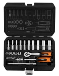 Zestaw kluczy nasadowych 1/4", 23 elementy, nasadki krótkie i długie, CrV, satynowy, NEO TOOLS 10-231