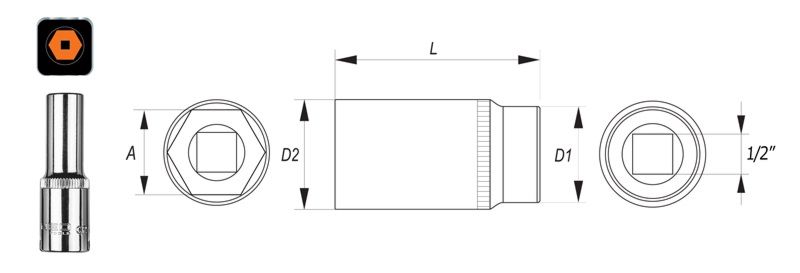 NEO Nasadki sześciokątne 1/2" długie