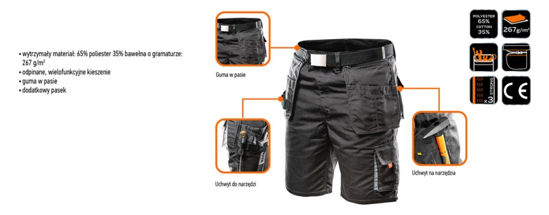 NEO 81-270 Krótkie spodenki HD z odpinanymi kieszeniami