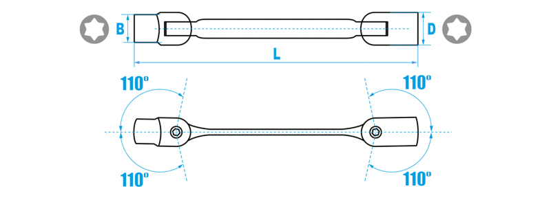 Tabela wymiarów - klucze przegubowe nasadowe TORX PROLINE HD