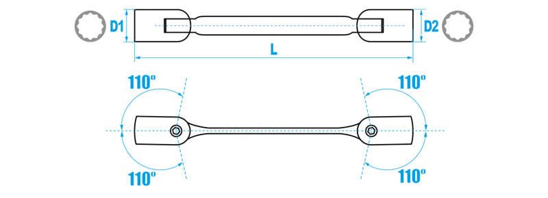 Tabela wymiarów - klucze przegubowe nasadowe PROLINE HD